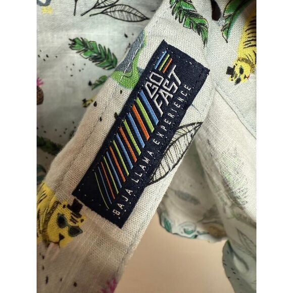 Baja Llama Short Sleeve Slub Cotton Button Down Shirt Sz. L - Picture 6 of 9